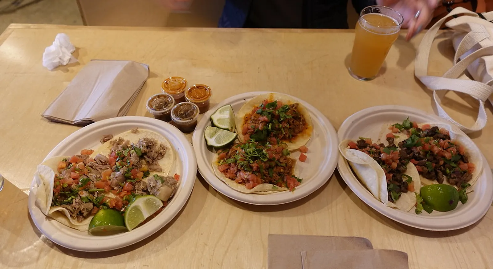 Plates of tacos at Burke-Gilman Brewing Company in Seattle
