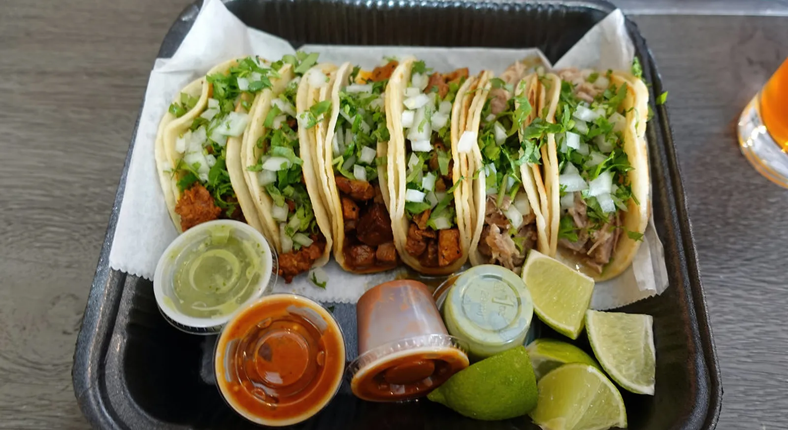 Tacos with lime and salsa at Lost Friend Brewing Company in Colorado Springs