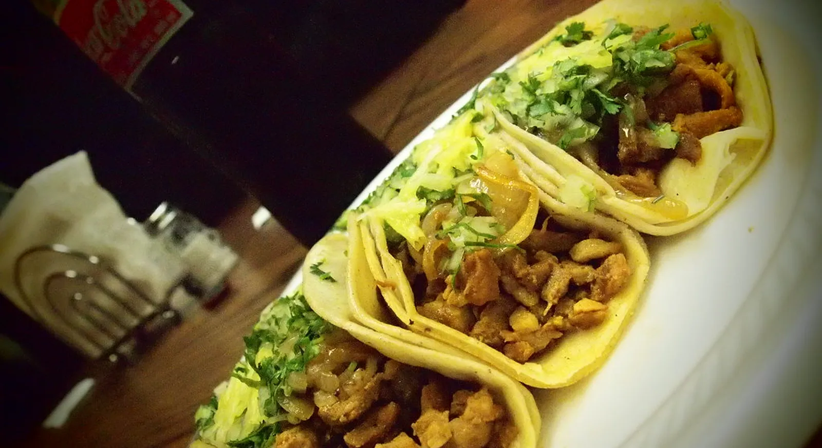 A plate of tacos al pastor at Taqueria La Michoacana